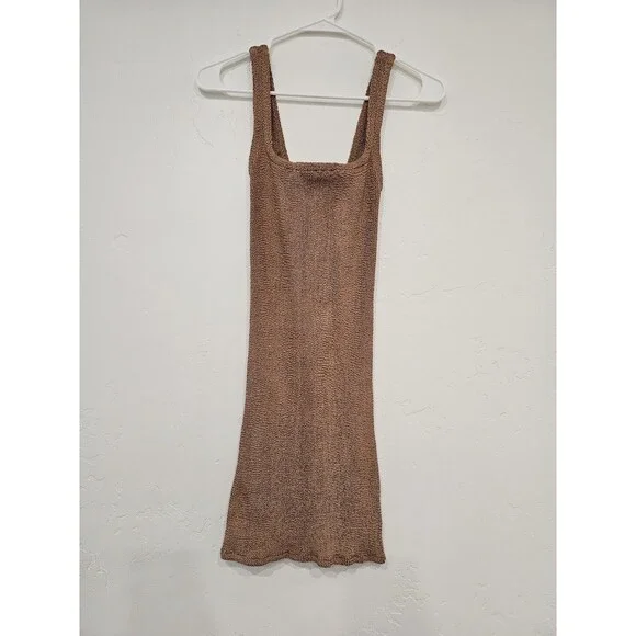 Hunza G Women’s Tank Square-Neck Mini Dress Brown (Cocoa) One Size - Picture 2 of 8